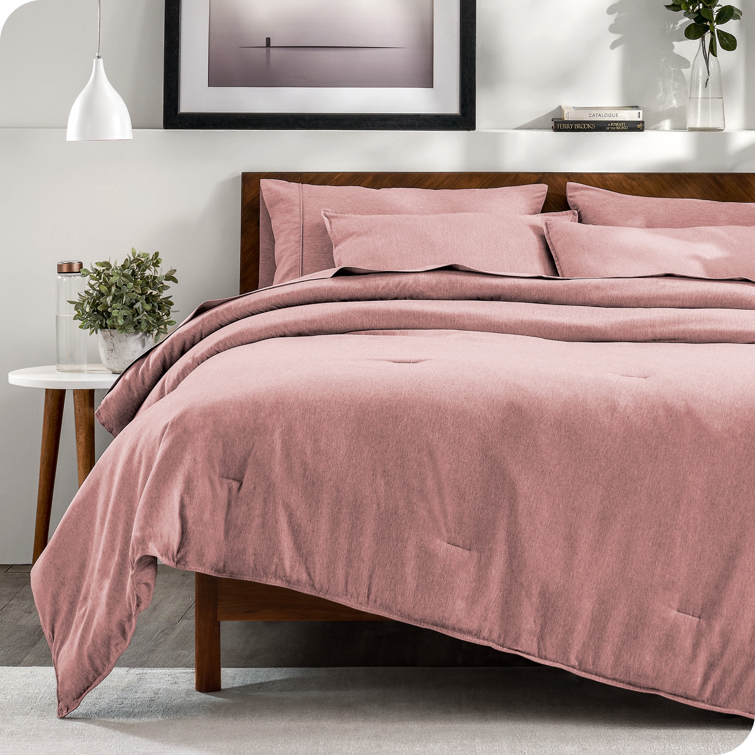 Bare Home Ensemble Literie Chinée 7 Pcs, Très Grand Lit, Rose Chiné