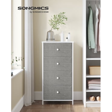 SONGMICS Dresser for Bedroom, Fabric Dresser with 4 Drawers, Metal Frame, Small Chest of Drawers, Dove Gray and Cream White