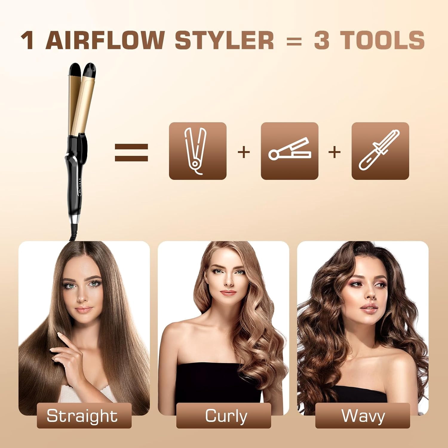 Curling Iron 1.25 Inch, Ceramic Hair Straightener and Curler 2 in 1 with Adjustable Temperature, Dual Voltage Curling Wand for All Hair Types, Anti-Tangle for Long-Lasting Curls and Straight Home Use