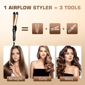 Curling Iron 1.25 Inch, Ceramic Hair Straightener and Curler 2 in 1 with Adjustable Temperature, Dual Voltage Curling Wand for All Hair Types, Anti-Tangle for Long-Lasting Curls and Straight Home Use