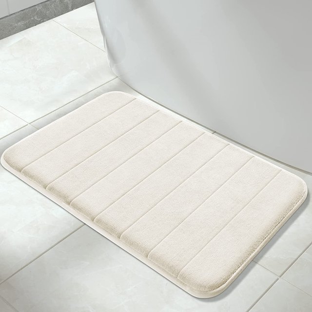 ORUYROP Memory Foam Bath Mat Large Size, Soft and Comfortable, Super Water Absorption, Non-Slip, Thick, Machine Wash, Easier to Dry for Bathroom Floor Rug (31.5 x 19.8 Inch, Cream)