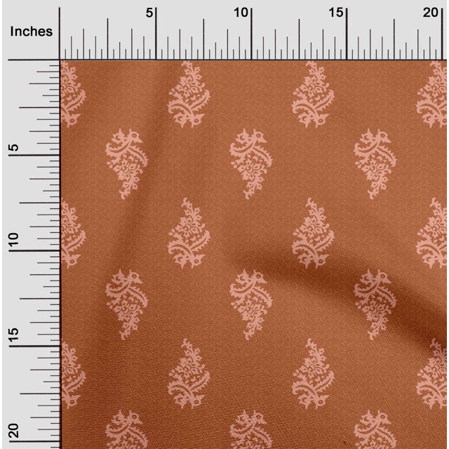oneOone Silk Tabby Fabric Leaves & Floral Block Print Fabric BTY 42 Inch Wide