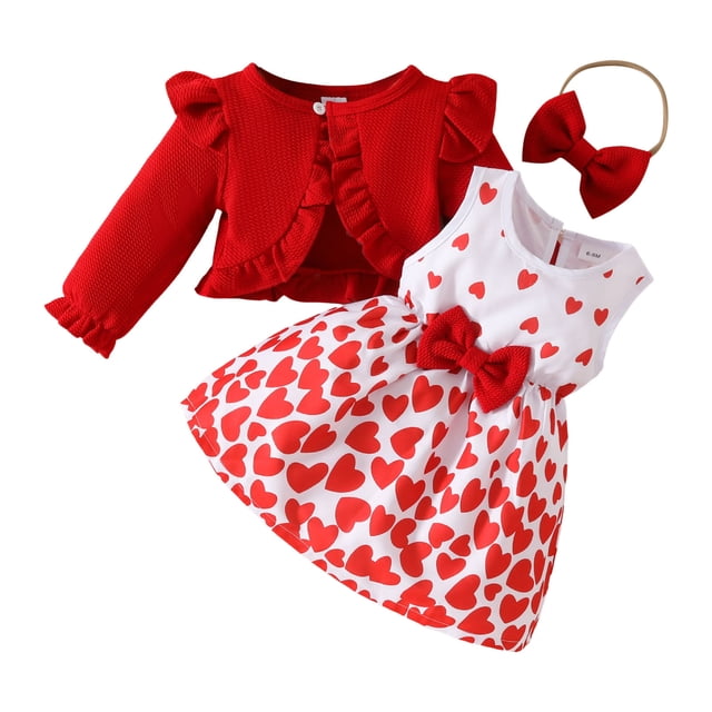 Splozh Ensemble de Danse pour Tout-Petit, Robe Sans Manches à Imprimé Floral Mignonne avec Nœud pour Fille Tout-Petit et Cardigan à Volants, Ensemble d'Été 2 Pcs Rouge, 2-3 Ans