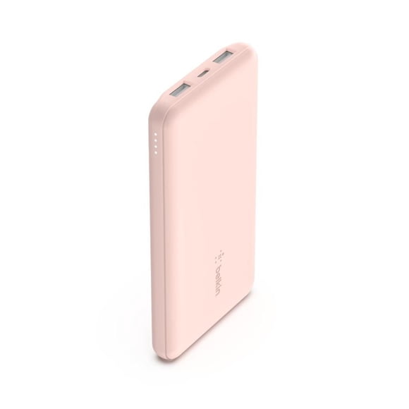 Belkin USB-C Portable Charger Power Bank, 10,000 mAh with 1 USB-C Port and 2 USB-A Ports for up to 15W Charging for iPhone 14 Pro, 14 Pro Max, AirPods, iPad, Galaxy S23, S23+, Ultra - Rose Gold