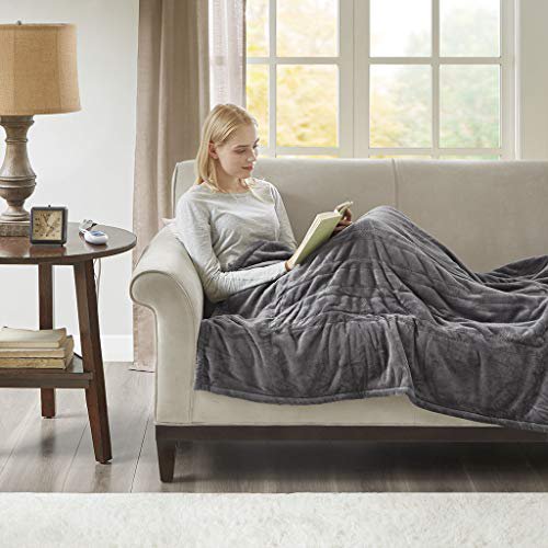 Woolrich Elect Electric Blanket Throw with 3 Heat Level Setting Controller, 60x70", Grey