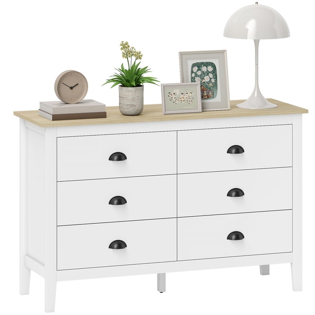 HOMCOM Commode Moderne pour Chambre avec 6 Tiroirs Coulisses Silencieuses Blanc