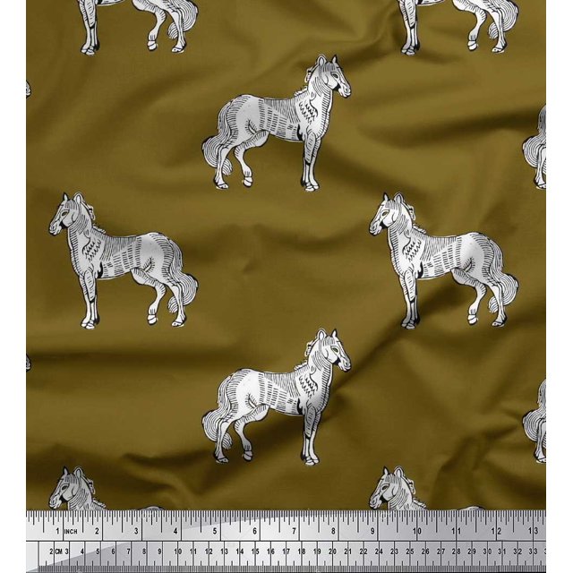 Soimoi Georgette Viscose Fabric Horse Block Print Sewing Fabric Yard 42 Inch Wide