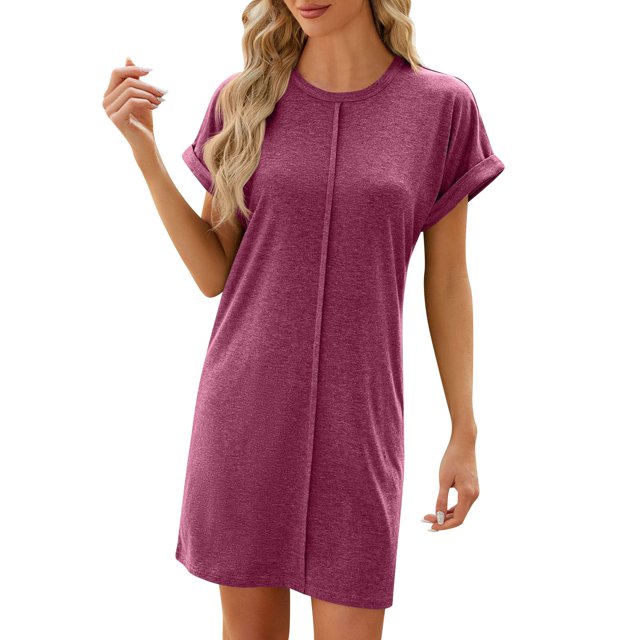 TJAZFJPA Robe Serviette Femme 2025 Mode Décontractée Printemps et Été Col Rond Couleur Unie Manches Courtes Couture Robe Ample Robe de Mariée Dos Ouvert pour Femmes