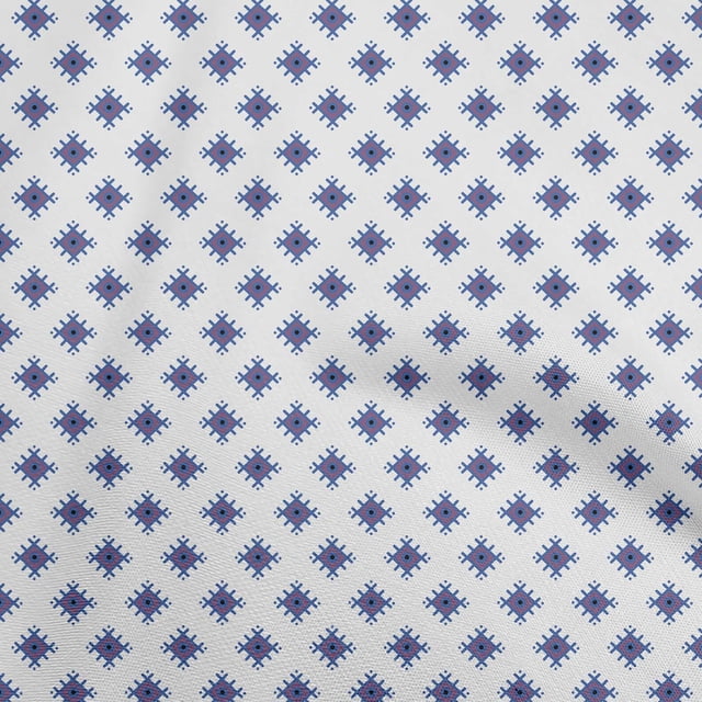 oneOone Cotton Poplin White Fabric Asian Block Geometrical Shape Craft Projects Decor Fabric Printed By The Yard 56 Inch Wide