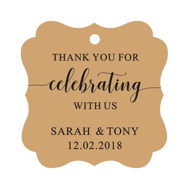 Darling Souvenir Fancy Frame Custom Paper Tags Thank You For Celebrating With Us Wedding Favor Gift Hang Tags-Kraft-50 Tags