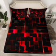 thumbnail image 2 of YST Geometric Neon Square Bed Sheets, Stereoscopic Geometry Sheet Set Queen Size Red Black Neon Lights Sheets Modern Abstract Grid Fitted Sheet For Kids Teens Adult Women Bedroom, 2 of 6