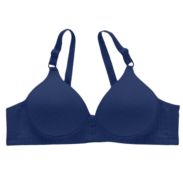 ManxiVoo Side Folded Full Coverage Wireless Bra for Women Soft Lightweight Support Minimizer with Wide Band M Size Dark Blue