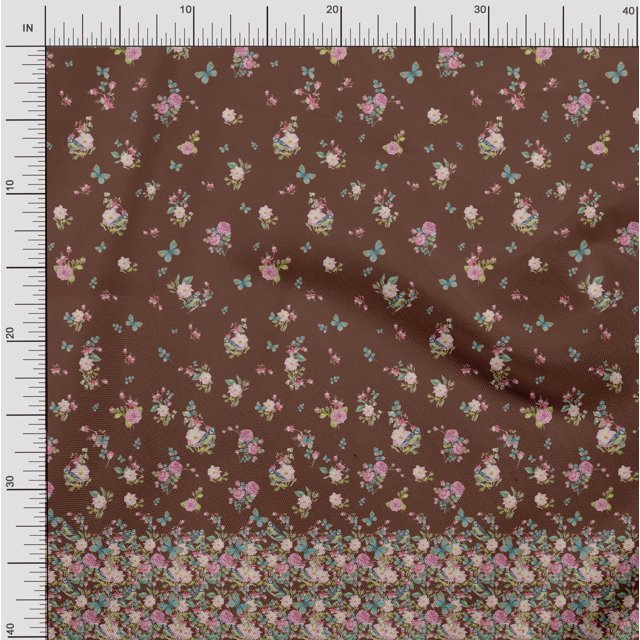 Soimoi Tissu Poly Georgette Imprimé Insectes & Anémone 1 Yard 52 Pouces de Large