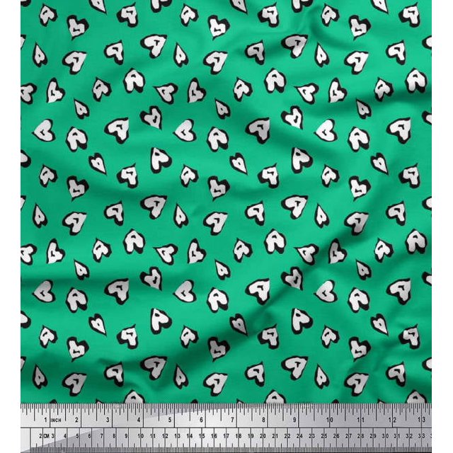 Soimoi Polyester Crepe Fabric White Heart Printed Craft Fabric by The Yard 42 Inch Wide