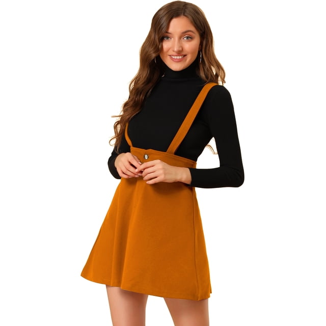 Unique Bargains Jupe Mini Décontractée pour Femme à Bretelles, à Boutons sur le devant