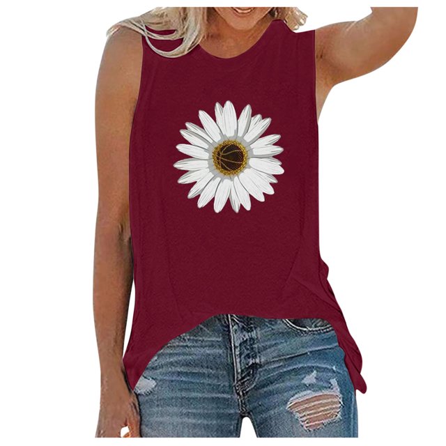 Pompotops Femme Mode Décontractée Imprimé Sans Manches Haut Blouse Débardeur Camisole