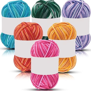 6 Pieces 50 g Crochet Yarn Multi-Colored Acrylic Knitting Yarn Hand Knitting Yarn Weaving Yarn Crochet Thread (Orange Red, Dark Green, Purple White, Rose Red White, Yellow Orange)(I)