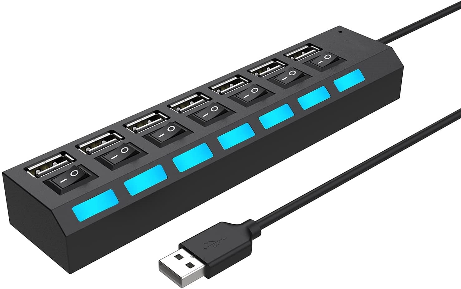 Multi Port Usb Splitter, 7 In 1 Usb 2.0 Hub With High Speed Individual On/Off Switches With Leds Usb Hubs (7 Port Usb A)