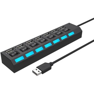 Multi Port Usb Splitter, 7 In 1 Usb 2.0 Hub With High Speed Individual On/Off Switches With Leds Usb Hubs (7 Port Usb A)