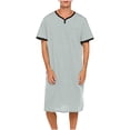 thumbnail image 2 of Chemise de Nuit Texturée en Coton pour Hommes, Robe de Nuit à Manches Courtes, Longue Robe, Blouse à Col en V, Haut de Pyjama, Coupe Ample et Décontractée, Confort, Chemise de Nuit Décontractée avec Poches, 2 of 6