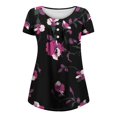 thumbnail image 4 of SMihono Hauts pour Femmes Été Décontracté Chic T-shirt Imprimé Col Rond Boutonné Plissé Manches Courtes Oversize pour Femmes, 4 of 4