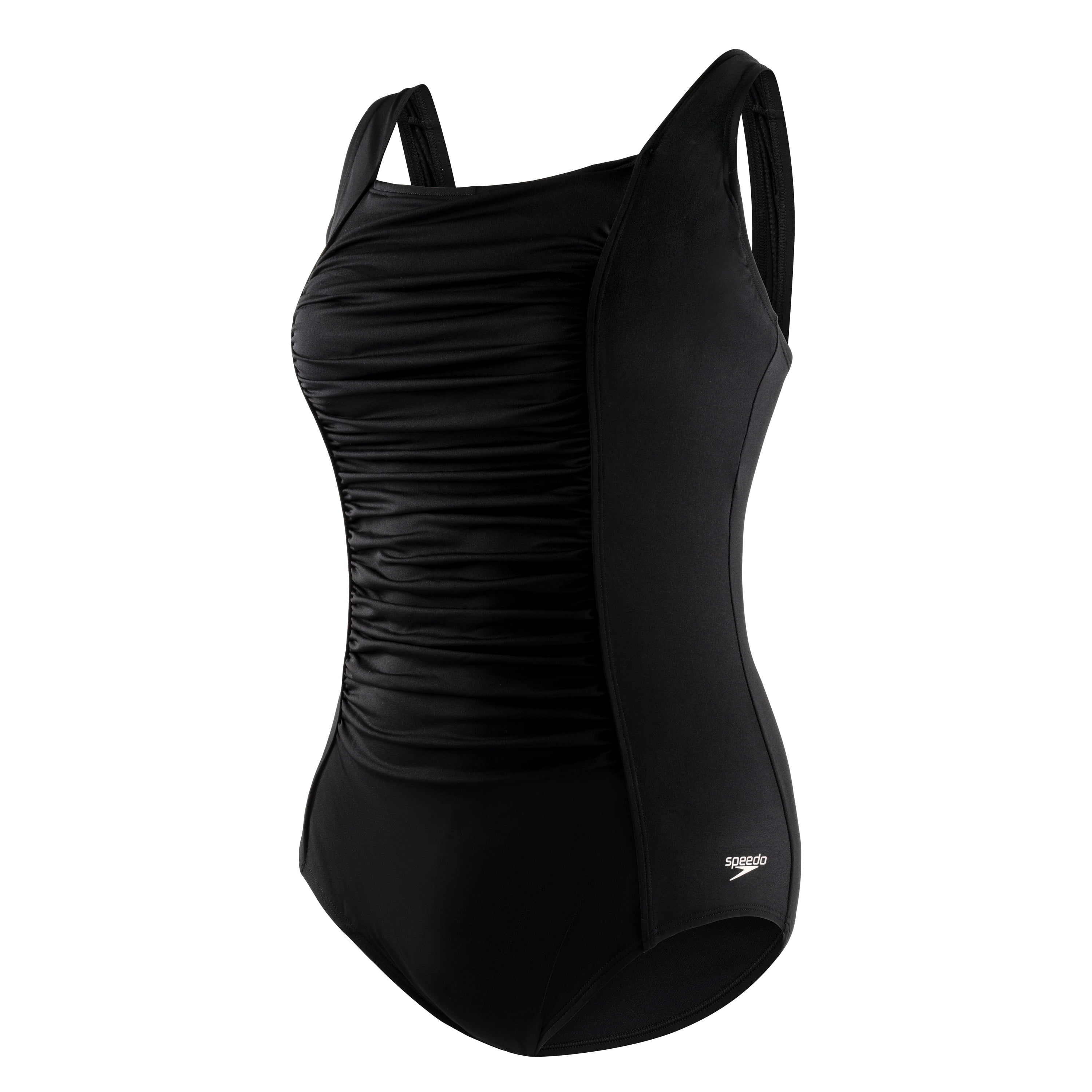 Speedo Women's Plus Solid Shirred Tank One Piece Swimsuit - Speedo Black, 24