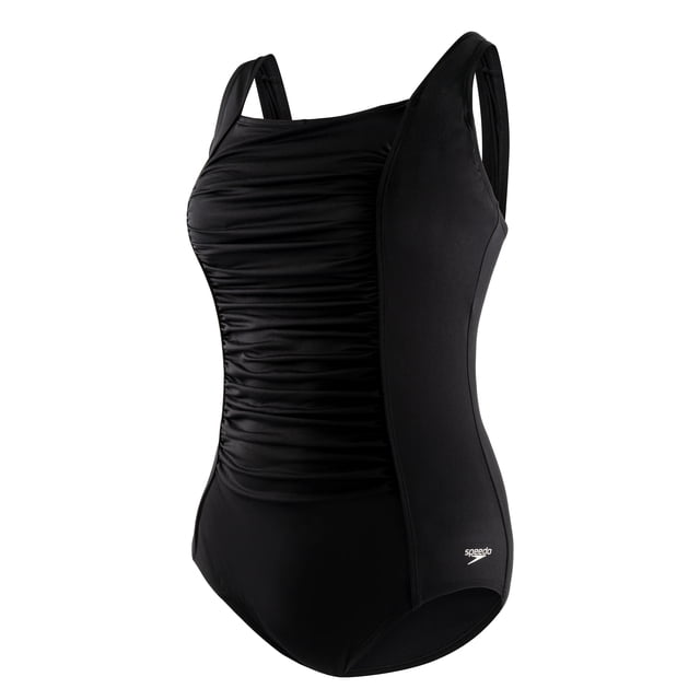 Speedo Women's Plus Solid Shirred Tank One Piece Swimsuit - Speedo Black, 24