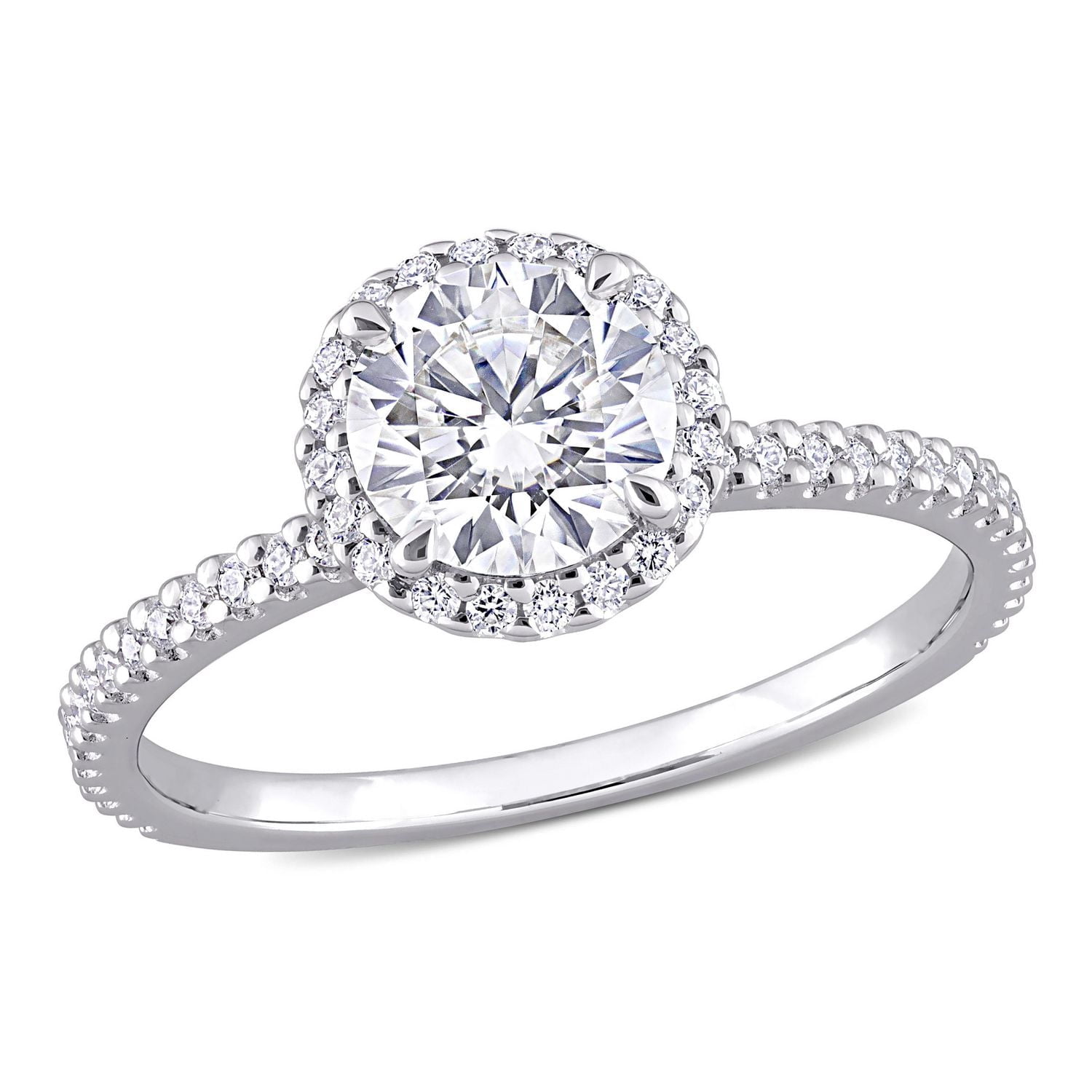 Bague de fiançailles à auréole de Miabella avec 1-1/4 CT PBT de moissanite en argent sterling