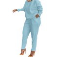 thumbnail image 1 of Yuyuzo Ensembles d'Automne pour Femmes Hauts à Manches Longues à Col Ras du Cou avec Pantalons à Jambe Droite Couleur Unie Ensembles 2 Pcs, 1 of 7