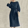 thumbnail image 3 of Bigersell Robes Longues Moulantes pour Femmes Été Femme Col Rond Manches 3/4 Midi Robe Décontractée Style D-177 Robes Hawaïennes Dames Robes d'Été Régulières, Bleu Marine G, 3 of 8