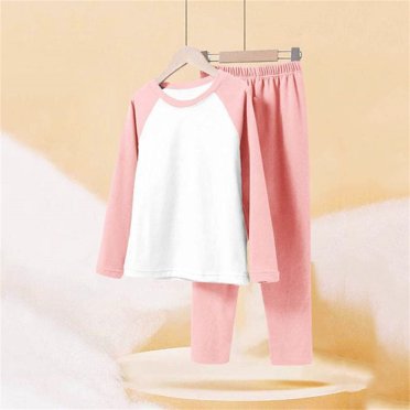 YUNAFFT Kids Color Block Pajama Set with Round Neck Long Sleeve Shirt & Elastic Waist Pants Cozy Homewear