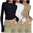 thumbnail image 2 of Birdeem T-Shirts à Manches Longues pour Femmes Mode Décontractée Col Rond Couleur Unie T-Shirt à Manches Longues Chandail Tops Manches 3/4 T-Shirts pour Femmes, 2 of 4