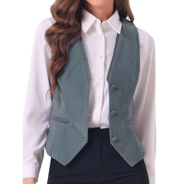 INSPIRE CHIC Velvet Suit Waistcoat for Women's Retro Sleeveless Steampunk Blazer Dressy Vest S Grey
