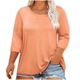 thumbnail image 3 of DDAPJ pyju T-shirts pour Femmes Grande Taille Amples Décontractés à Manches 3/4 Col Ras du Cou T-shirts Légers à Enfiler T-shirts Unis Basiques Vente à Durée Limitée Orange XXXXXL, 3 of 5