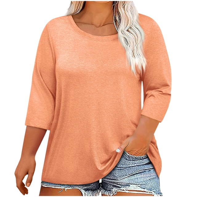 Cameland Hauts Amples Grande Taille pour Femmes, Hauts Unis Col Rond Blouse à Enfiler Mode Durable Manches Sept