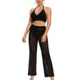 thumbnail image 1 of FOCUSNORM Women Hollow Out Pants Solid Color Elastic High Waist Trousers, 1 of 8