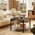 thumbnail image 2 of GUNAITO Petite Table Basse Ronde à Plateau Relevable avec Rangement, Table Centrale Style Ferme Moderne avec Tablette, Petite Table Ronde pour Salon, Brun Clair, 2 of 5