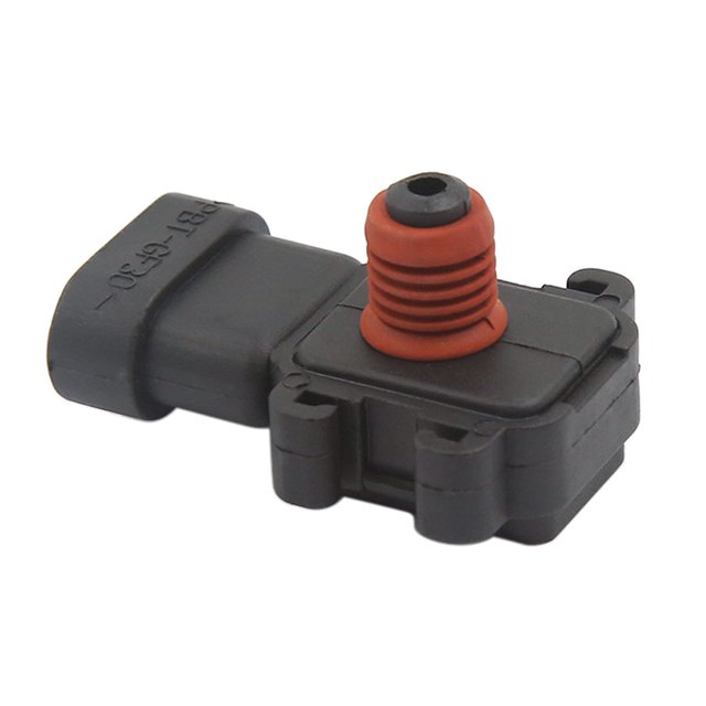 Unique Bargains 09359409 Manifold Absolute Pressure Map Sensor made of ABS plastic and metal, featuring a black and brown shell with a three-pin connector. Compatible with Buick, Cadillac, GMC, and Isuzu models from 1995 to 2011. Ideal for automotive replacement and specialty parts. Includes one sensor in the package.