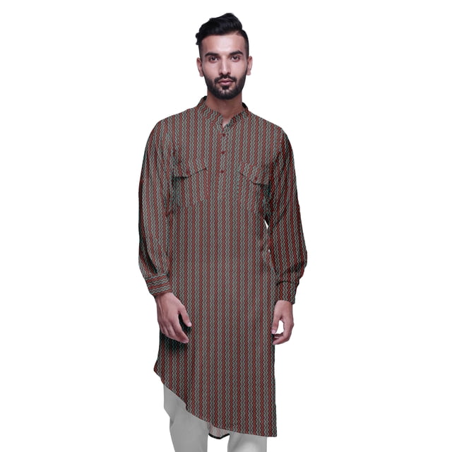 Atasi Kurta Décontractée Imprimée à Col Mandarin Chemise Ethnique Longue Kurta Asymétrique
