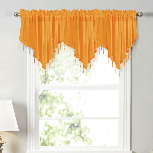 JilgTeok 2 Pcs Floral Sheer Lace Shade Window Curtain with Scalloped Edges and Rod Pocket Top for Easy Hanging Light Filtering Valances Drapery for Farmhouse, Kitchen, Bedroom Clearance
