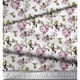 thumbnail image 2 of Soimoi Tissu Popeline de Coton Colibri, Feuilles & Roses Imprimés Floraux au Mètre 56 Pouces de Large, 2 of 3