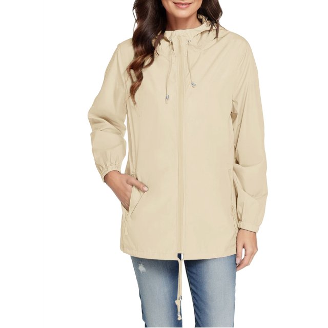 WRKEKC Manteau Coupe-Vent Imperméable à Capuche pour Femme Léger à Manches Longues avec Poches pour Randonnée Randonnée Automne Printemps Manteau d'Extérieur Kaki G