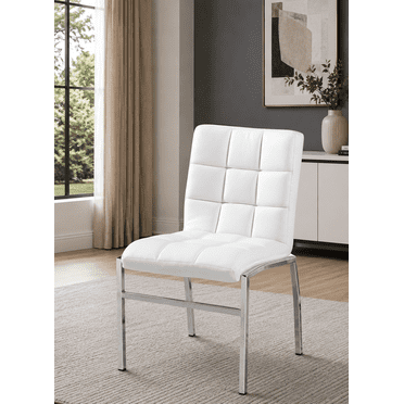 K-Living Weston Dining Chair for Dining Room, Soft PU Back and Seat with Chrome Legs in White (4 per Box)