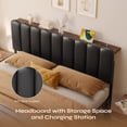 thumbnail image 2 of Pinmoco Tête de Lit Rembourrée Format Grand avec Tablette de Rangement, Station de Recharge Type-C et USB, Cuir PU Noir Moderne, Lumières DEL, Tête de Lit Seulement, 2 of 10