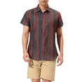 thumbnail image 1 of INSPIRE CHIC Men's Shirt Vertical Striped Button Down Point Collar Short Sleeve  Shirt M Green Red, 1 of 6