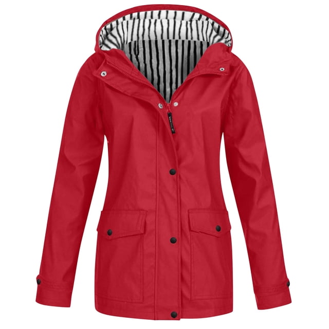iHPH7 Manteau d'Extérieur Long Imperméable pour Femmes Manteaux d'Automne pour Femmes Manteau de Pluie à Capuche pour Femme Imperméables pour Femmes avec Capuche Manteau de Pluie de Randonnée pour Femme Mode d'Automne Rouge 5TG