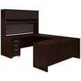 thumbnail image 1 of Pemberly Row U Shaped Desk w/ Hutch & Storage in Mocha Cherry -Engineered Wood, 1 of 6