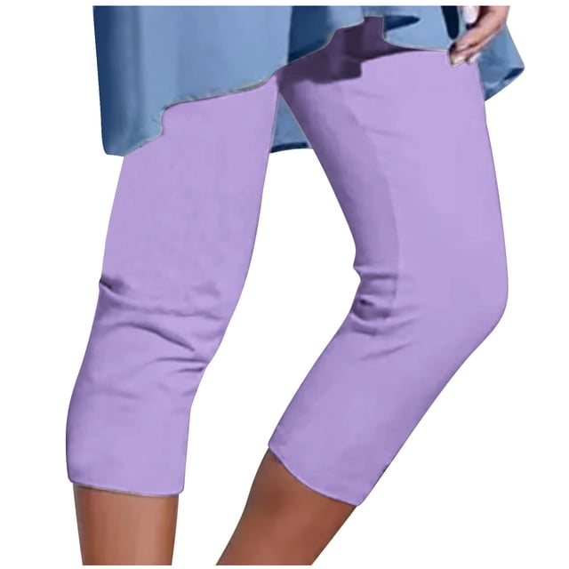 Yuyuzo Womens Plus Size Capris High Waisted Straight Leg Solid Color Bottom Capri Pants for Women 3/4 Slacks