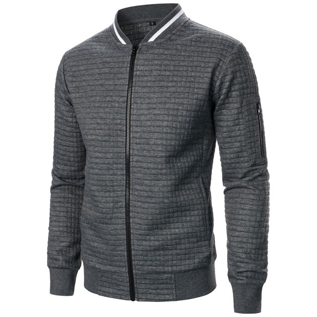 RXIRUCGD Man Solid Color Zipper Stand Collar Hoodie Coat, Dark Gray, Size: L