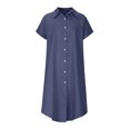 thumbnail image 4 of SMihono Robe Bohème d'Été pour Femmes Grande Taille Mode Décontractée pour Femmes Col à Revers Couleur Unie Robe Chemise à Manches Courtes Robe en Denim, 4 of 9